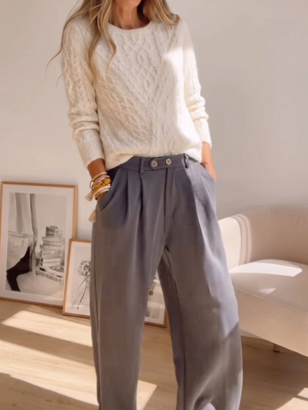 Joie Ivory Cable Knit Fisherman Sweater S Brushed Soft Crewneck Cream Chunky